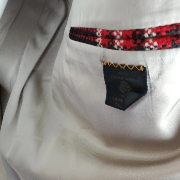 Vintage Men's Wool Blazer Red Black White Plaid 43 Regular Oversized - Picture 12 of 16